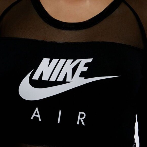 NIKE Air Long Sleeve Mesh Bodysuit Graphic Top Sheer Logo Nude Illusion Athletic - Picture 10 of 12